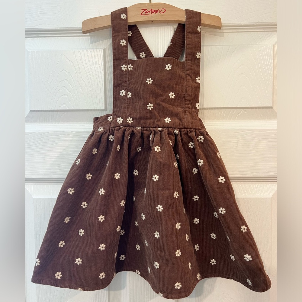 Corduroy Pinafore with Floral Embroidery